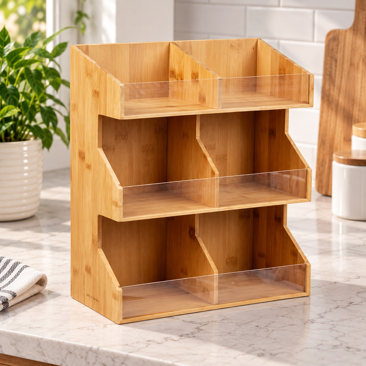 3-Tier Bamboo Coffee Station Organizer