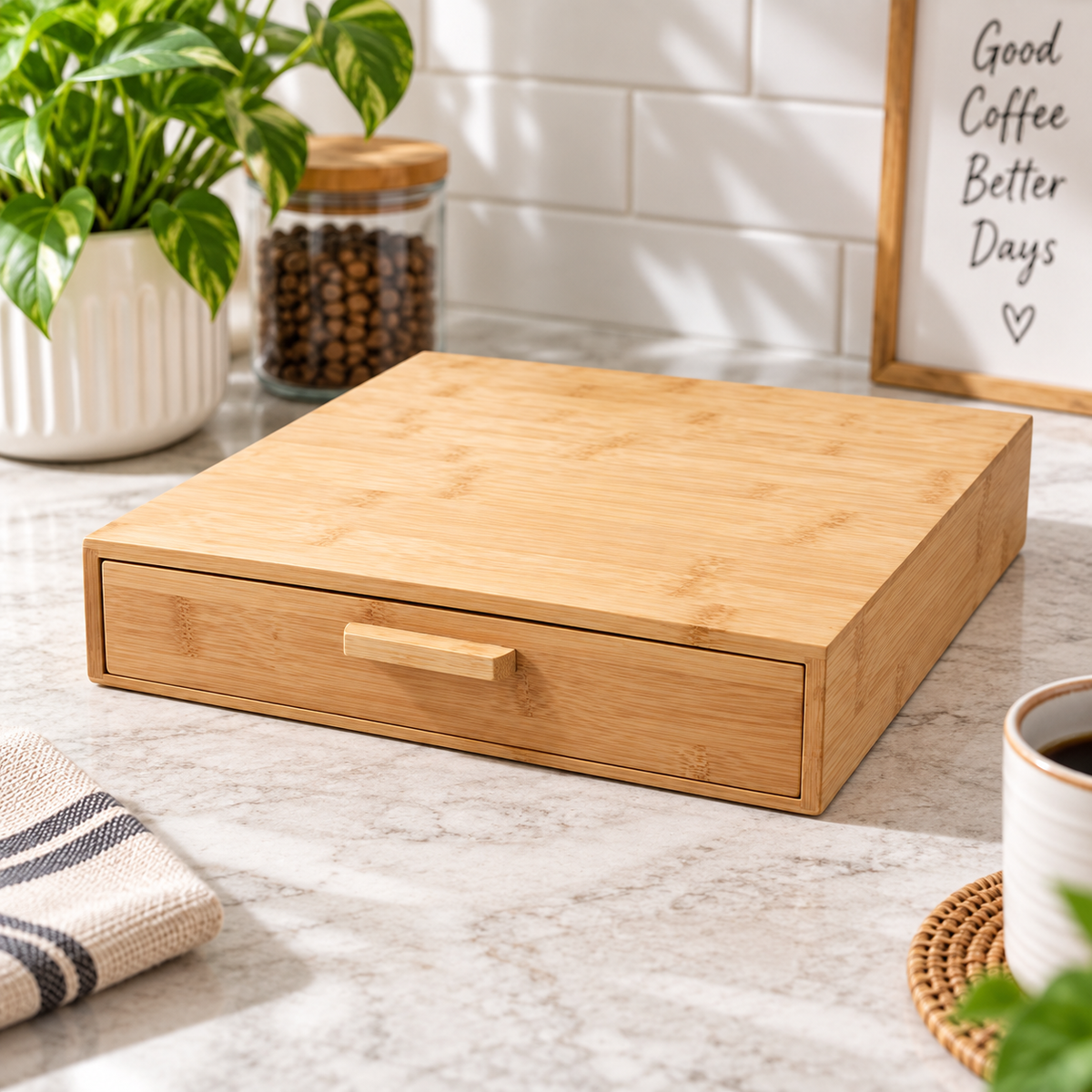 Bamboo Coffee Pod Storage Organizer