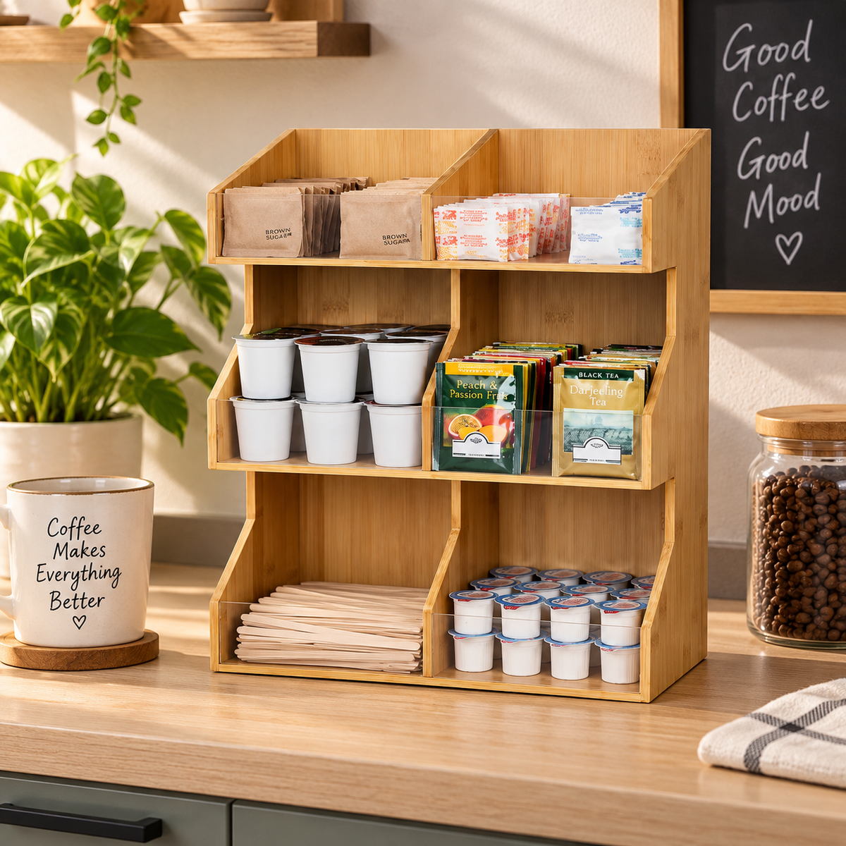 3-Tier Bamboo Coffee Station Organizer